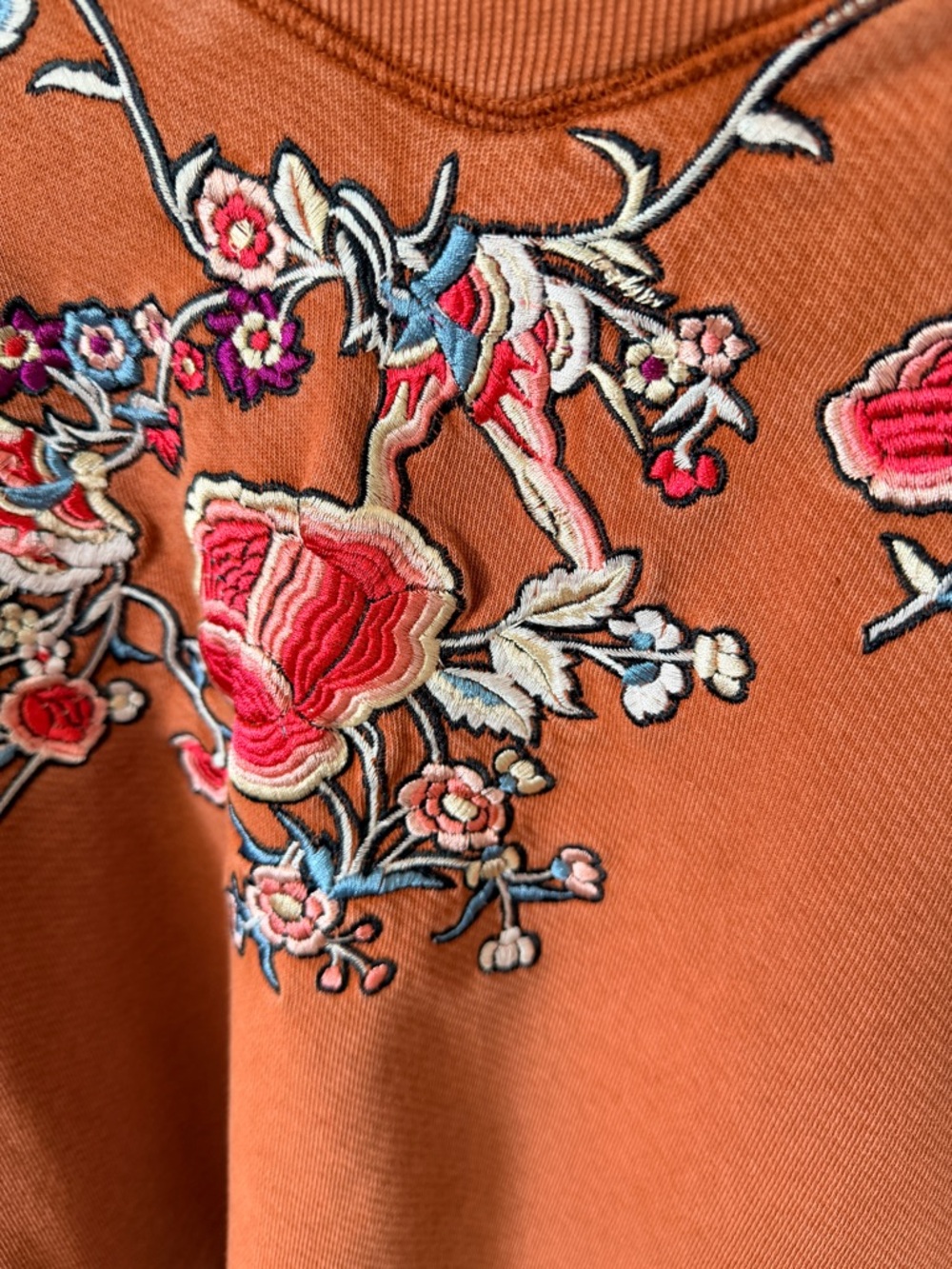 Free People Burnt Orange Cropped Knit Embroidered Sweatshirt L - Picture 3 of 4